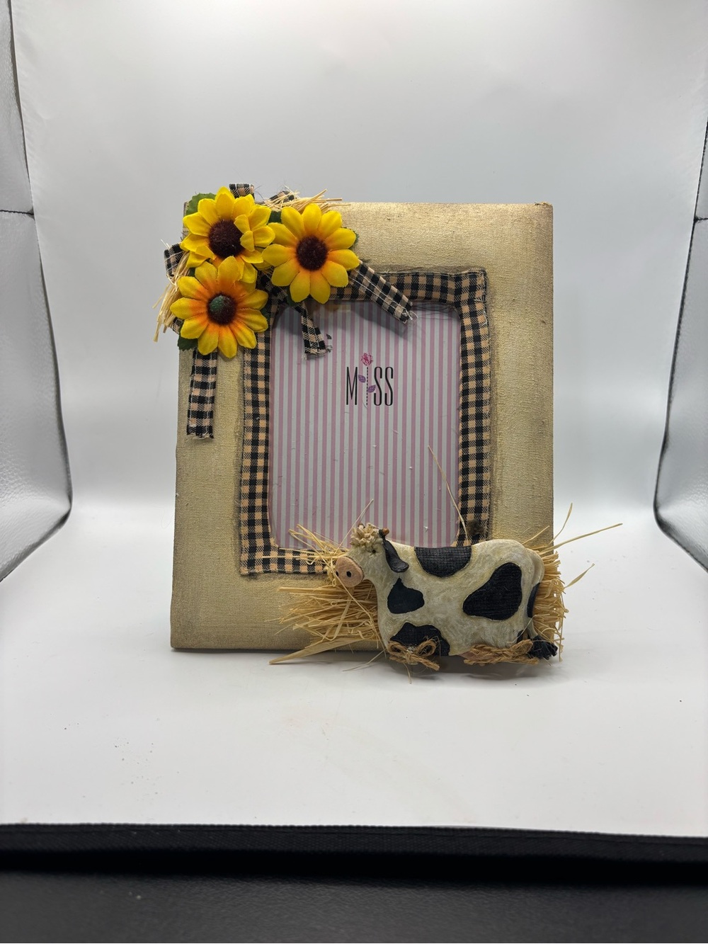 Sunflower & Cow Rustic Photo Frame - Yellow